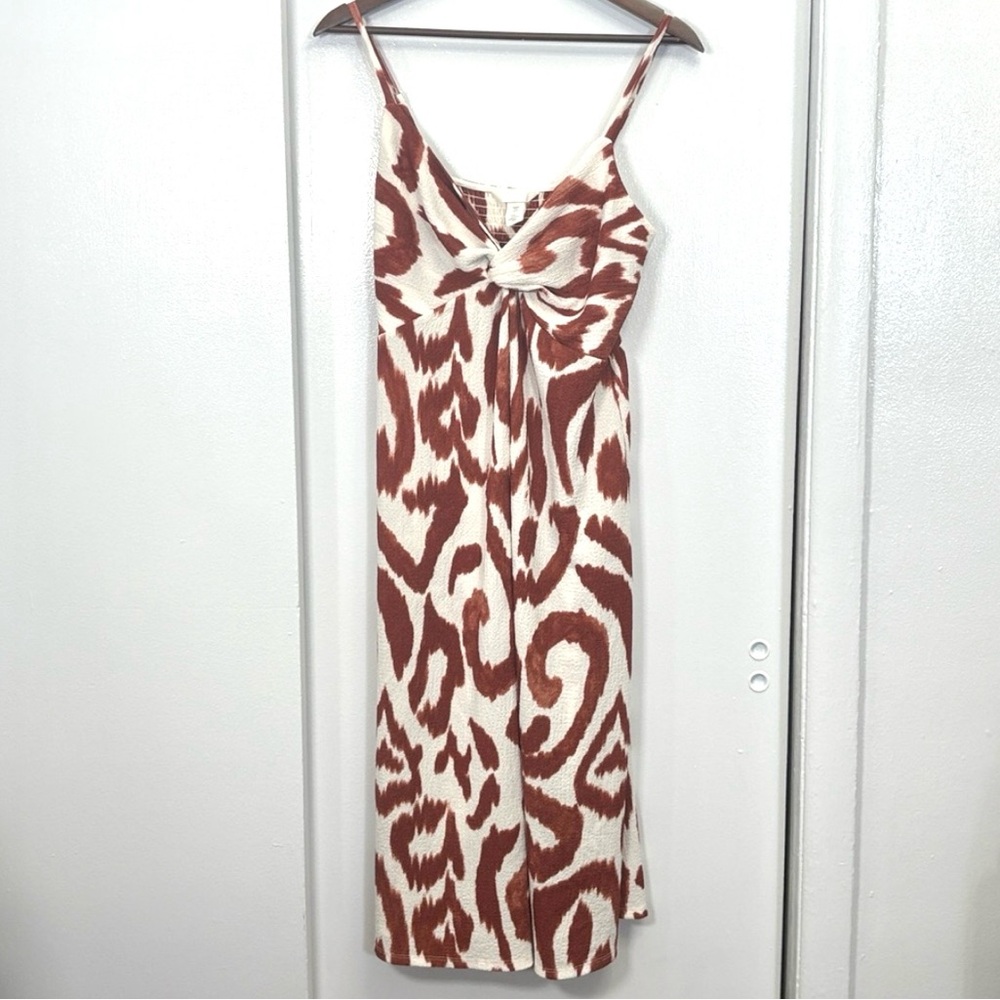 H&M Brown & White Sleeveless V Neck‎ Pullover Women's Midi Dress Size M